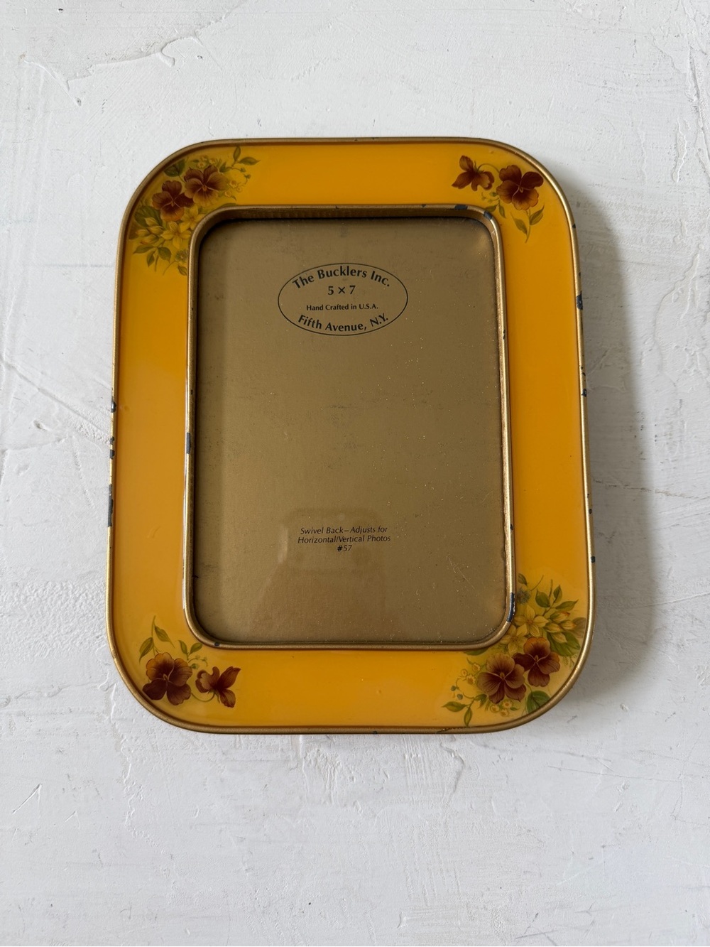 Vintage The Bucklers Fifth Avenue Enamel Picture Frame Floral Yellow 5x7